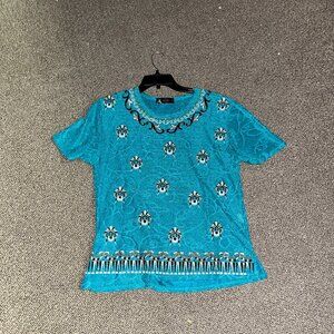 Model France Sparkly Short Sleeve Top